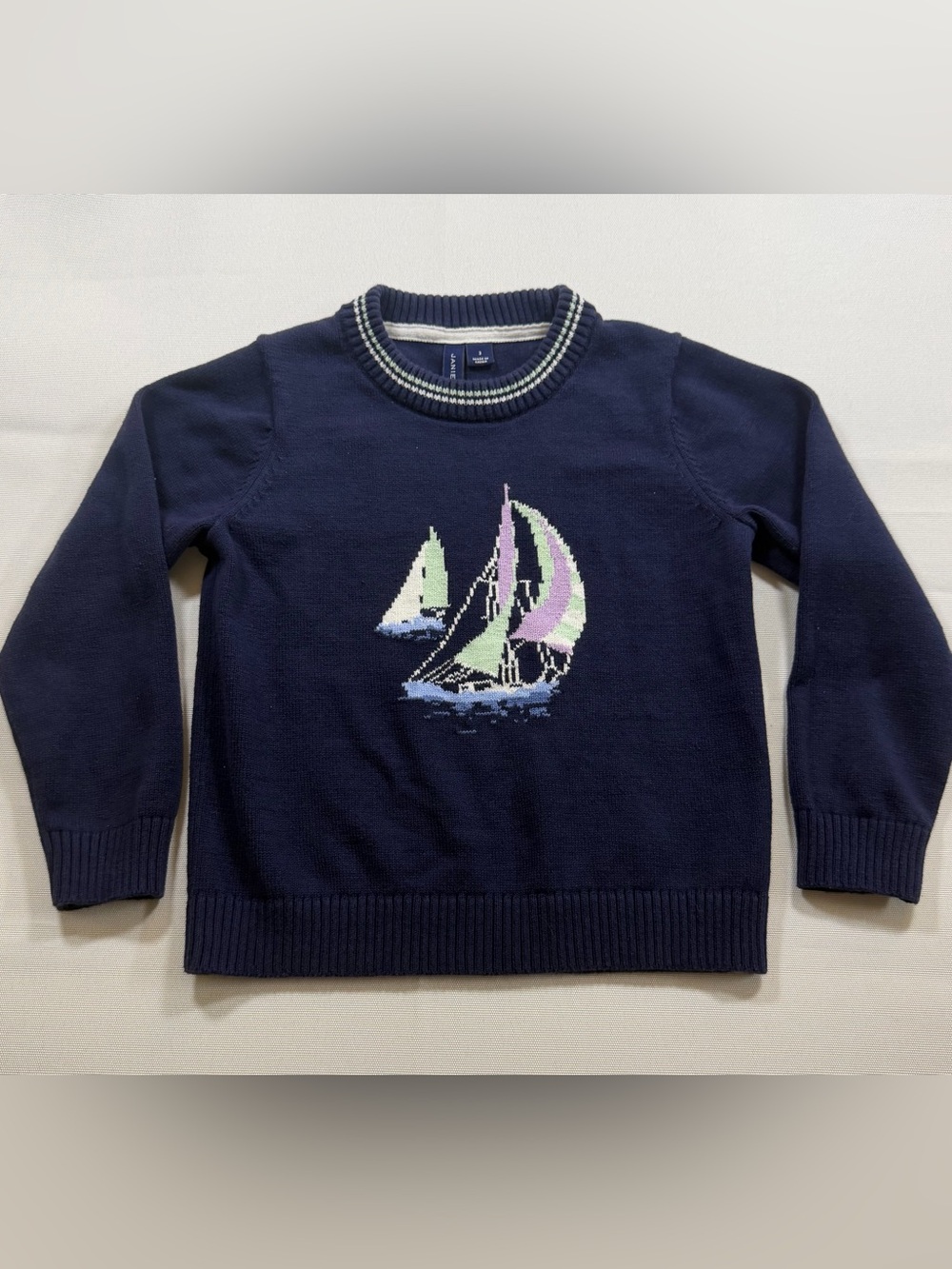 Janie and Jack Boys 3T Navy Sailboat Sweater 100% Cotton Nautical